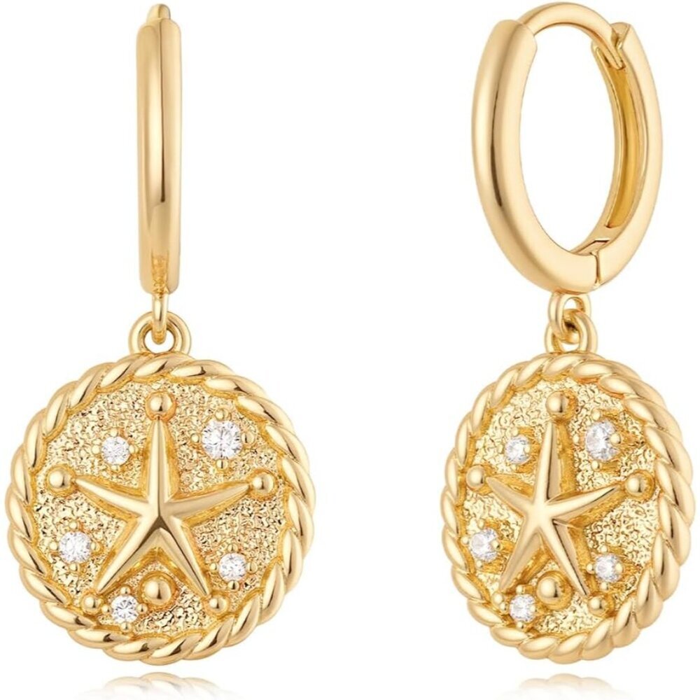 Women Earrings Gold Huggie Hoop Dangle Drop 14K Gold Plated Small Simple Hypoall